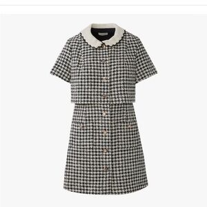 Tweed mini dress black and white with collar